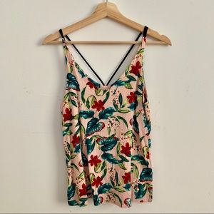 Topshop Spaghetti Strap Floral Tank Top Pink Sz 2